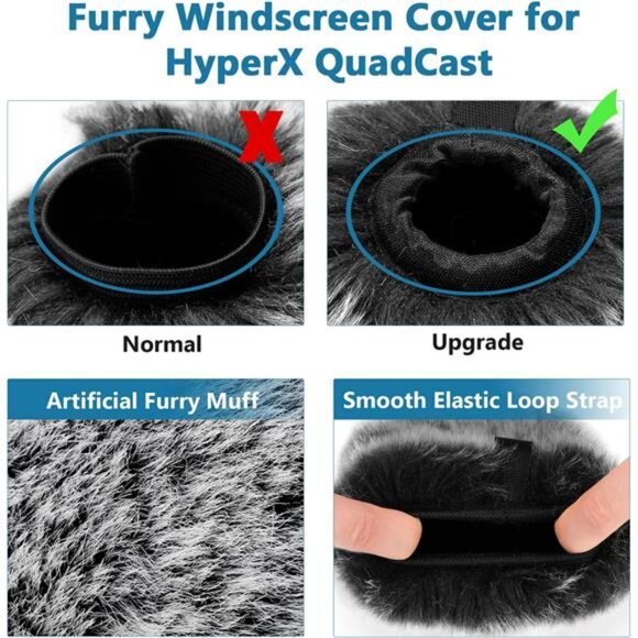 Pop Filter for Hyperx Quadcast s, Mic Foam Cover+Furry Wind Muff Compatible - Picture 4 of 7